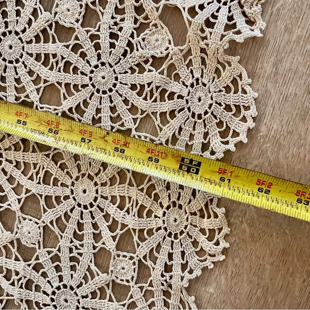 VTG Cream‎ Hand Crocheted Rectangle Single Bed Coverlet or Tablecloth 90”x 61.5”
